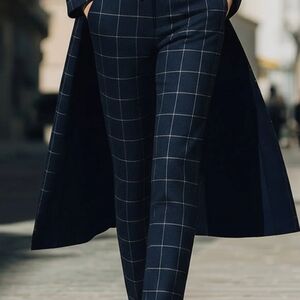 Windowpane Navy Slim Dress Pants